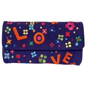 Jardín Majorelle YSL Saint Laurent LOVE Clutch Purple Embroidered 70s Flower
